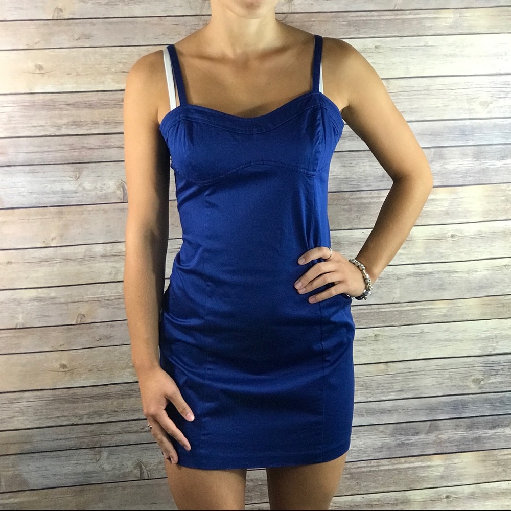 Guess spaghetti Strap Sheath Dress Blue Size Med